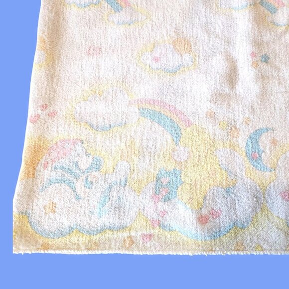 Vintage Care Bears Baby Receiving Blanket Pastel Beacon 80s Rainbows USA 27 X 37 - Picture 1 of 11